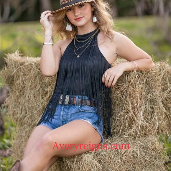 “Portia” Fringe Halter Bodysuit - Picture 2 of 10